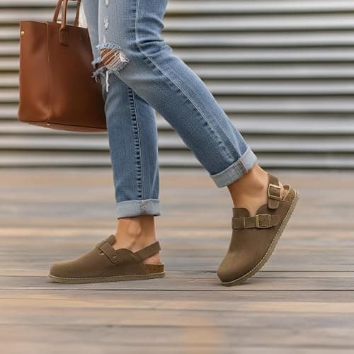 CUSHIONAIRE Brooklyn Suede Womens Slides– Comfortable Clog Mules with Adjustable Buckles – Summer Shoes for Women thumbnail 2