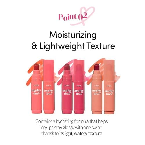 ETUDE Dear Darling Marker Tint #1 Raspberry Pop (5g) | Hydrating & Long Lasting Lip Stain | High Pigmented Lip Maker with Easy Drawing Tip | Korean Daily Lip Tint, Korean Makeup, Kbeauty - Raspberry Pop thumbnail 5