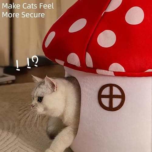 Mushroom Shape Cat House Cow Shape Cats Cave Bed Semi-Enclosed Cave-Style Warm Cat House Pet Nest for Cats Small Dogs thumbnail 5