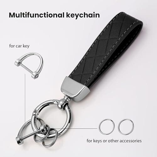 Handlive 2 Pack Leather Keychains, Car Key chains for women men, Key Fob Holder with Keyrings, Anti-Lost D-Ring thumbnail 5