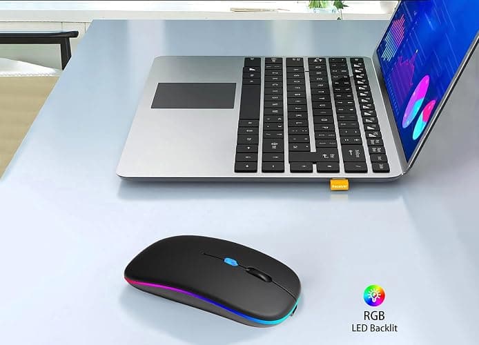 AIKOKOK Wireless Bluetooth Mouse, Rechargeable Dual Mode Mouse, Black | BT 5.2 & 2.4G USB Receiver, 3 Adjustable DPI,LED Lights,Slim,Silent,Portable Computer Mouse for Laptop,PC,MacBook,iPad,Tablet thumbnail 2