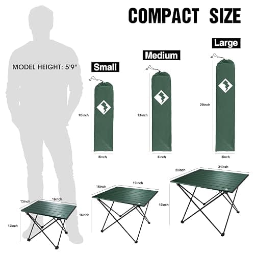 VILLEY Folding Camping Table, Portable Camp Table, Ultralight Aluminum Compact Side Table, Foldable Lightweight Table with Carry Bag for Outdoor Cooking, Picnic, Beach, Travel, Indoor-Green-Medium | Lightweight & Portable, Aluminum Folding Table with Carry Bag for Camping, Outdoor Cooking, Beach, Picnic, Boat & Travel thumbnail 3