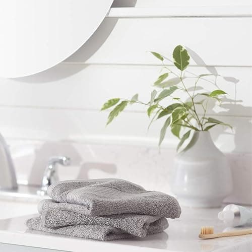 Amazon Basics Highly Absorbent Cotton Washcloths for Bathroom, Machine Washable, Fade-Resistant, 12 x 12 inches, Gray, 12-Pack thumbnail 6