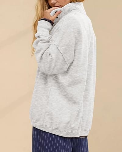 Gacaky Sweatshirt for Women Oversized Casual Long Sleeve Button Henley Neck Pullover Tops Fashion Outfits Clothes thumbnail 4