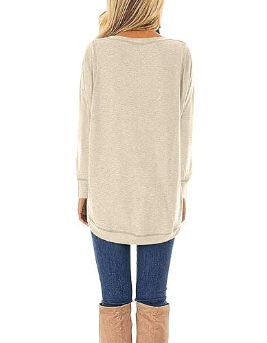 HIYIYEZI Fall Tops for Women Long Sleeve Side Split Casual Loose Tunic Top thumbnail 2