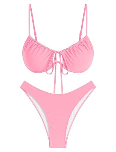 ZAFUL Women High Cut Bikini Sets String Sexy Swimsuit Two Piece Underwire Bathing Suit Brazilian Cheeky Cut Out Cute Swimwear thumbnail 5