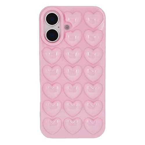 DMaos for iPhone 16 Plus Case for Women, 3D Pop Bubble Heart Gel Cover, Cute Girly for iPhone16 Plus 6.7 inch - Pink thumbnail 2