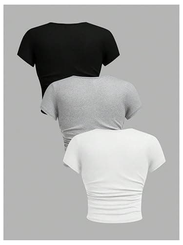 SOLY HUX Girl's Basic T-Shirts Set Crew Neck Short Sleeve Crop Top 3 Packs Summer Fitted Tees thumbnail 3