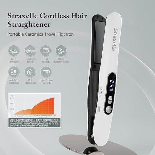 Mini Cordless Hair Straightening, 2 in 1 Cordless Hair Straighteners and Curler with 5000mAh Battery Rechargeable Travel Hair Straightener, 175℃-215℃ Flat Iron Portable for Women Men thumbnail 6