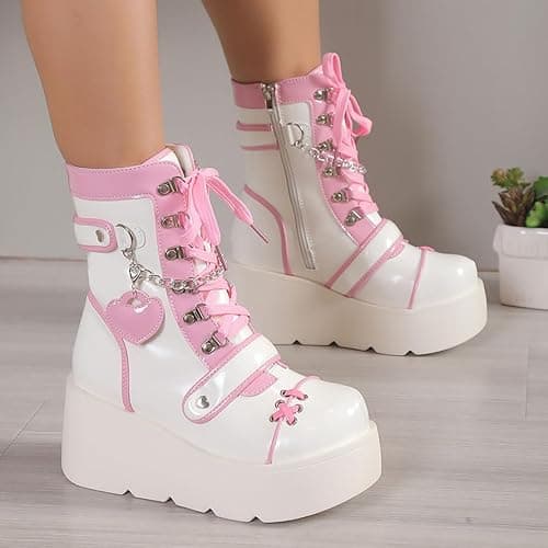 Ulalaza Women's Goth Platform Ankle Boots with Bat Wing Buckles Chunky Block Heels Round Toe Zipper Punk Motorcycle Combat Boots Comfy Short Gothic Booties thumbnail 6