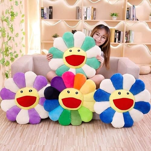 TEFU Flower Plush Pillow, Sunflower Pillow Soft & Comfortable Sunflower Cushion Colorful Sun Flower Plush Toy Home Bedroom Shop Restaurant Decor (Colorful,16.5in/42cm) thumbnail 3