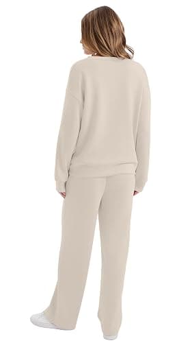 WIHOLL Lounge Sets for Women 2025 V Neck 2 Piece Outfits Airport Wide Leg Pants Matching Set Sweatsuits thumbnail 5