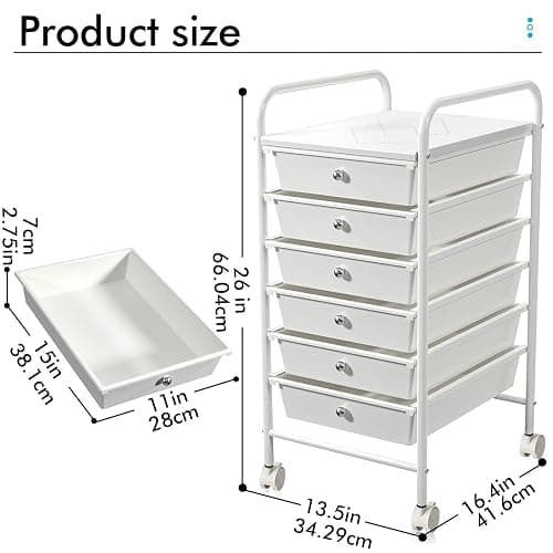 6-Drawer Rolling Storage Cart, Plastic Drawer Storage Organizer Rolling Cart, Multipurpos Utility Cart for Classroom Art Craft Supplies Dresser Closet Bathroom Bedroom Kitchen Office School thumbnail 3
