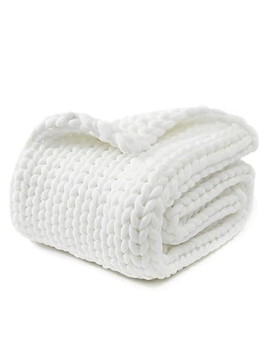 YnM Chunky Throw Blanket, Medium-Weight, Hand Knitted, Skin Friendly, Ventilated and Breathable, Machine Washable, Home Décor Piece for Couch, Sofa and Bed (White, 40x50 Inch) - Image 1