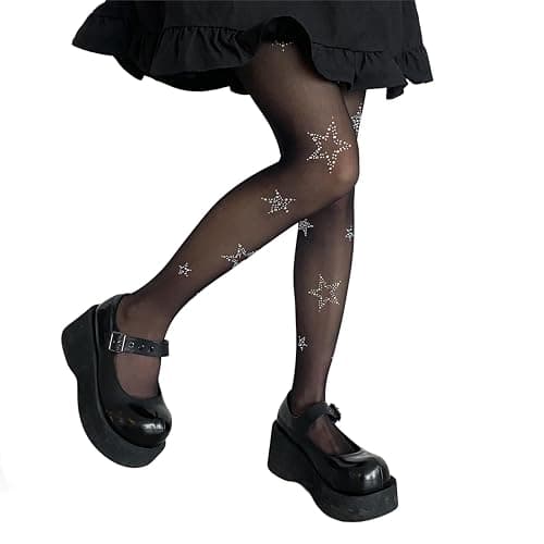 SLITHICE Women's Fishnet Stockings Sparkly Rhinestone Tights Black Glitter Fishnets thumbnail 3