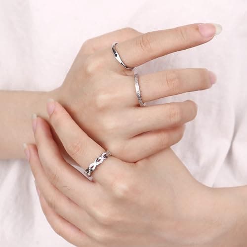 JeryWe 6 Pcs Stainless Steel Rings for Women Set Knuckle Rings Stackable Simple Carve Heart Wedding Bands Engagement Promise Eternity Bands Thumb Rings for Women thumbnail 8