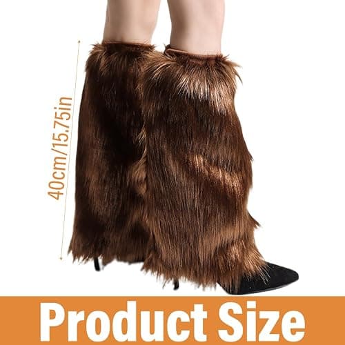 KGDUYC Scaldamuscoli da donna Scaldamuscoli, abbigliamento in pelliccia, scaldamuscoli y2k, per stivali, scaldamuscoli, copristivali in pelliccia sintetica, scaldamuscoli in peluche, 40 cm (nero) thumbnail 2