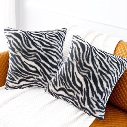 Entua Black White Square Pillow Cover Soft Fluffy Fuzzy Faux Fur Zebra Stripe Throw Pillows Modern Decorative Accent Cushion Covers Pillowcase for Couch Sofa Living Room Bedroom, 18x18 thumbnail 8