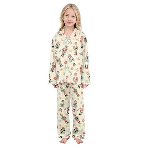 VIGTRO Satin Pajamas Set Long Sleeve Button Down Silky Sleepwear 2 Piece PJ Set Loungewear Size 5-14Y thumbnail 5
