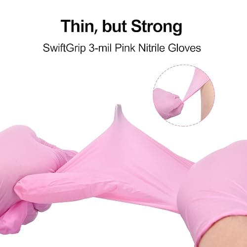 SwiftGrip Pink Nitrile Gloves, 3-mil, Industrial Gloves Disposable Latex Free, for Cleaning & Esthetician, Rubber Powder-Free, 100-ct Box (Small) thumbnail 8