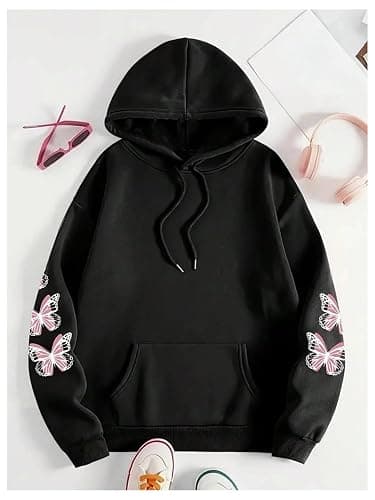 SweatyRocks Women's Plus Size Oversized Graphic Butterfly Print Hoodie Sweatshirt Loose Pullover Tops with Pocket thumbnail 2