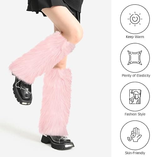 PHOGARY Faux Fur Fuzzy Leg Warmers Furry Boot Covers for Women Girls, Furry Boot Cuffs Fuzzy Shoes Cover Socks for Costumes thumbnail 2