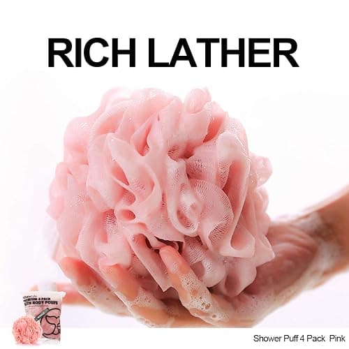 Loofah Sponge Bath Sponge for Women Men 4 Pack (Pink) thumbnail 2