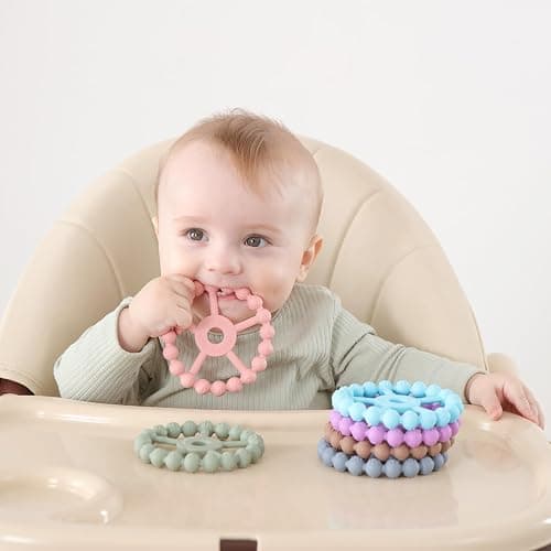 3 Pack Ring Teether Baby Infant Toys, Baby Essentials, Silicone Teething Ring Toys for Babies 0-6 Months, Seposeve Toddler Teethers 6-12 Months 12-24 Months, Infant Teething Relief, Purple Pink White thumbnail 2