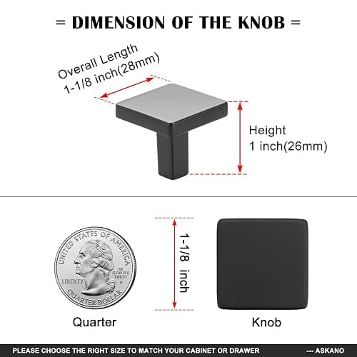 ASKANO 20 Pack 1-1/8 Inch, Square Matte Black Cabinet Knobs Black Drawer Knobs Black Cabinet Pulls, ZK2401 Solid Kitchen Hardware for Cabinets Drawers Bedroom Dresser Bathroom Vanity Cupboard thumbnail 2