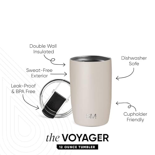 Simple Modern Travel Coffee Mug Tumbler with Flip Lid | Reusable Insulated Stainless Steel Cold Brew Iced Coffee Cup Thermos | Gifts for Women Men Him Her | Voyager Collection | 12oz | Almond Birch thumbnail 3