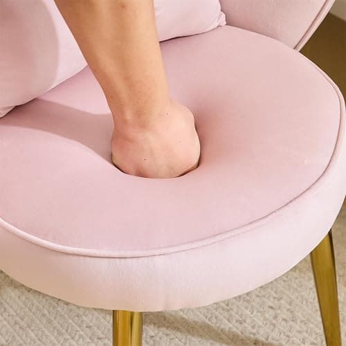 VINGLI Petal Makeup Vanity Chair with Back,Flower Cute Girls Desk Chair Comfy No Wheels,Modern Dining Chair,Small Accent Chair with Adustable Gold Legs&Bow Pillow for Home Office,Bedroom,Velvet,Pink thumbnail 9