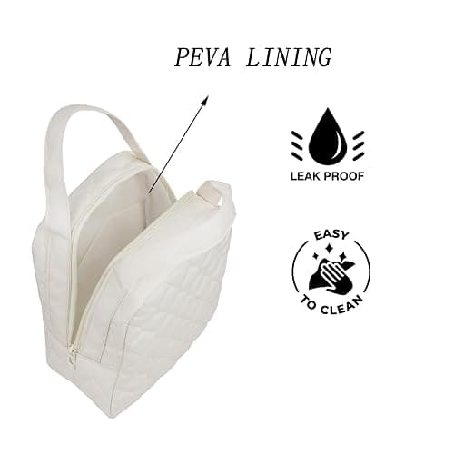 Uriyesobida Cotton Quilted Insulated Lunch Bag for Women, Reusable Lunch Tote Soft Cooler Bag, Thermal Leakproof Lunch Box for Work Travel Picnic (Cream White) thumbnail 4