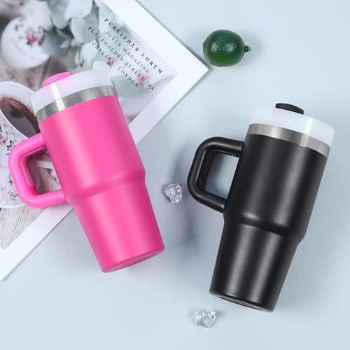 14 Oz Tumbler with Handle and Straw for Kids, Stainless Steel Vacuum Insulated Tumbler Keep Cold Heat and Ice, Gifts for Children Cups (Hot Pink) thumbnail 7