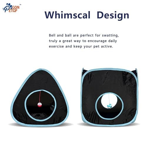 GONPETGP Cat Tunnels for Indoor Cats with Cube Tent Toys Combo, Pop Up Collapsible Crinkle Interactive Peek Hole, Cat Tube with Play Ball and Bell for Kitten, Puppy, Kitty, Rabbit - Set of 3 thumbnail 3