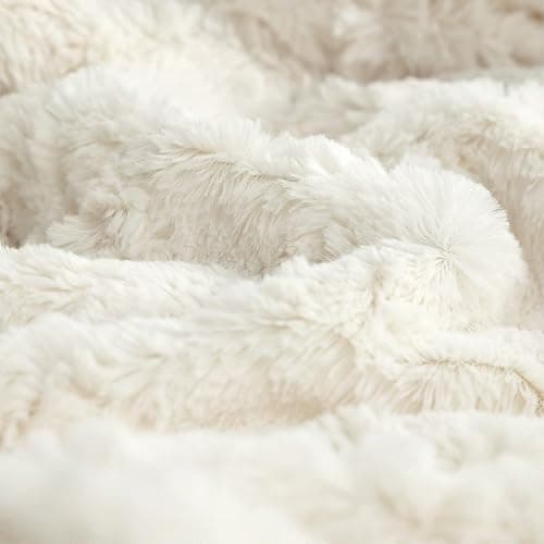 TOONOW Faux Fur Luxury Throw Blanket,Double Side Soft Fluffy Shaggy Fuzzy Blanket for Couch Sofa Bed (Cream, Throw) thumbnail 4