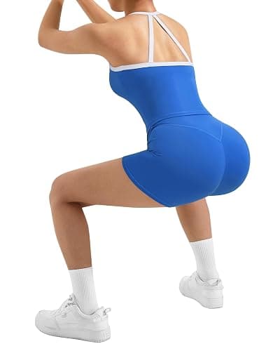 SUUKSESS Women 2 Piece Workout Sets High Waisted Tummy Control Biker Shorts Halter Padded Tank Tops thumbnail 4