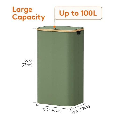 Lifewit 100L Laundry Basket with Lid, Clothes Hampers for Laundry with Bamboo Handles and A Removable Bag, Large Foldable Laundry Hamper for Bedroom, Bathroom, Dorm, Laundry Room, Green thumbnail 3