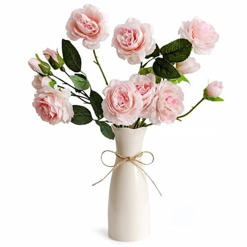 Small Vase White Ceramic Jute Rope Simple Vases for Home Decor Minimalist Modern Flower Vase Elegant Decorative Glossy Vase for Pampas Grass, Office, Living Room, Mantel and Bedroom Décor thumbnail 4