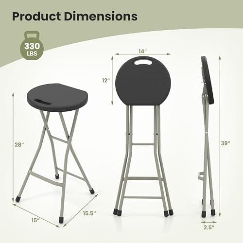 GYMAX Folding Stool, 28in Portable Collapsible Bar Stool with Handle & Steel Frame, 330lbs Sturdy Foldable Lightweight Metal Chair for Outdoor/Indoor Kitchen Home Bar, Assembly Free (Set of 1, 28inch) thumbnail 3