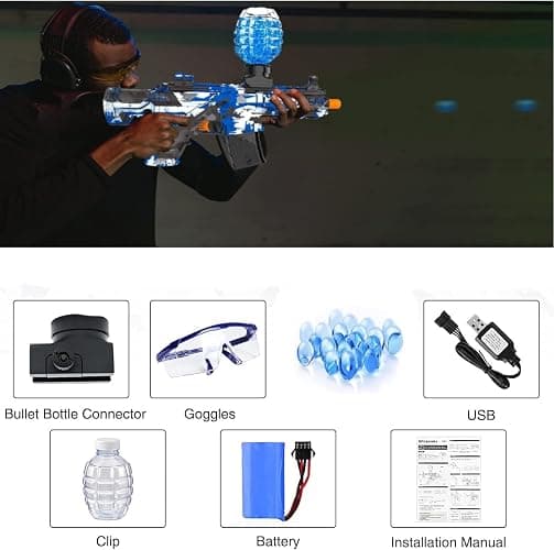 Electric Gel Ball Blaster, High Speed Automatic Splatter Ball Blaster with 60000+bullet and Goggles, Rechargeable Splatter Ball Toys for Outdoor Activities Shooting Game Party Favors，water bullet. thumbnail 7