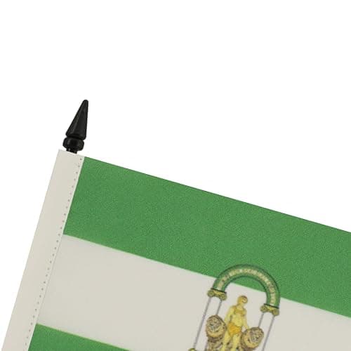 Andalusia Table Flag 4'' x 6'' - Spanish region of Andalucía Desk Flag 15 x 10 cm - Black plastic stick and base - AZ FLAG thumbnail 4