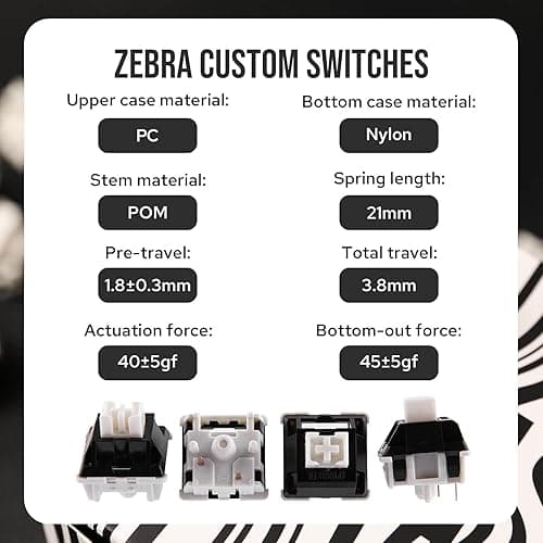 EPOMAKER Zebra 40gf Linear Mechanical Keyboard Switches, 5-Pin Pre Lubed Creamy Switch, 100 PCS, with POM Stem, 21mm Spring, Compatible with MX Keycaps for Gaming Keyboard thumbnail 4