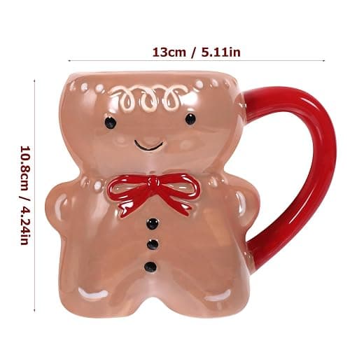 Abaodam Gingerbread Christmas Character Mug - Ceramic Gingerbread Man Coffee Cup for Hot Chocolate - Red/White thumbnail 3