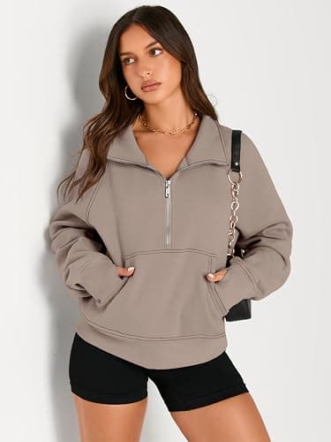 AUTOMET Womens Sweatshirts Half Zip Cropped Pullover Fleece Quarter Zipper Hoodies 2025 Fall Fashion Outfits Clothes thumbnail 3