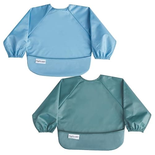 Tiny Twinkle Long Sleeve Bib for Babies & Toddlers | 2-Pack Waterproof Smock Bib for Eating | Machine Washable & Mess-Proof Feeding Essentials | Newborn Shower Gift (Slate Olive,6–24M) - Image 1