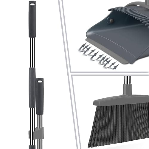 Ivandar Broom and Dustpan Set, Dust pan with Long Handle, Broom with Dustpan Combo Set, Broom and Dustpan for Home, Indoor or Outdoor Cleaning Tool (Deep Gray&Light Gray) thumbnail 4