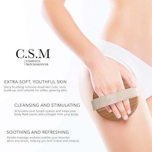 CSM Dry Brushing Body Brush for Lymphatic Drainage - Natural Boar Bristle Exfoliating Brush Set with Face Brush for Cellulite, Circulation & Glowing Skin thumbnail 2