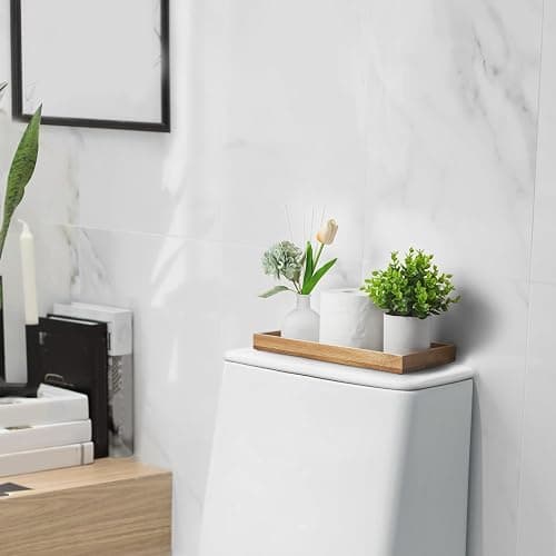 ALELION 13" Bathroom Vanity Tray for Counter - Acacia Wood Decorative Tray for Toilet Tank Makeup Perfume Jewelry Catchall Coffee Table - Wooden Kitchen Countertop Organizer for Soap Dispenser thumbnail 2