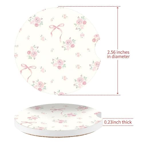 Watbro Vintage Flowers Car Coasters,Absorbent 2 Pack for Cup Holders with Finger Notch,2.56 inches Ceramics Heat Resistant Anti Slip Cork Base Car Drinks Coasters Auto Cup Holder thumbnail 6
