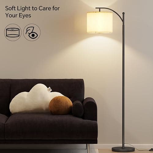 SUNMORY Arc Floor Lamp,Modern Floor Lamp with 9W 3 Color Temperatures Bulb,Metal Standing Lamps with Adjustable Hanging Lampshade,Tall Floor Lamps for Living Room,Bedroom,Office (Black) thumbnail 5